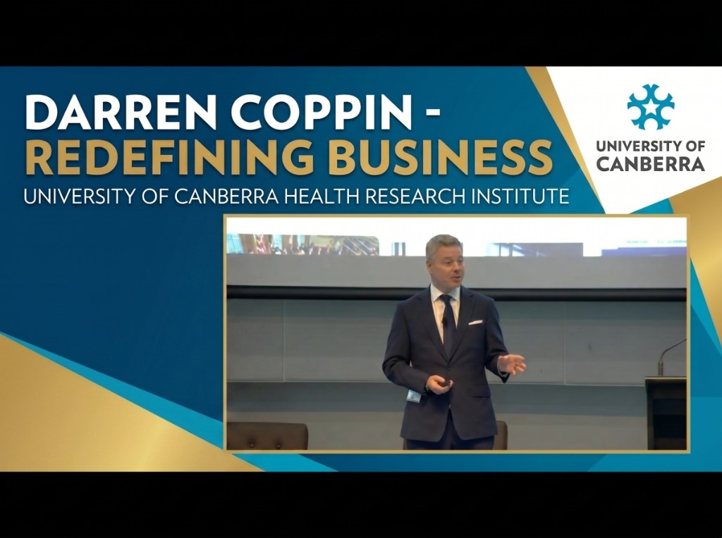 Thumbnail for Dr Darren Coppin's 2025 University of Canberra talk "Redefining Business" / speeding up wellbeing adoption through behavioural science.